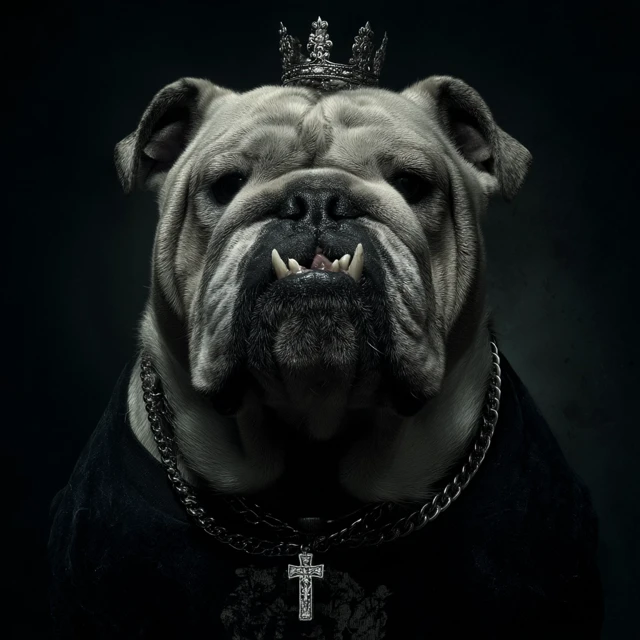 Royal Bulldog Portrait on Throne