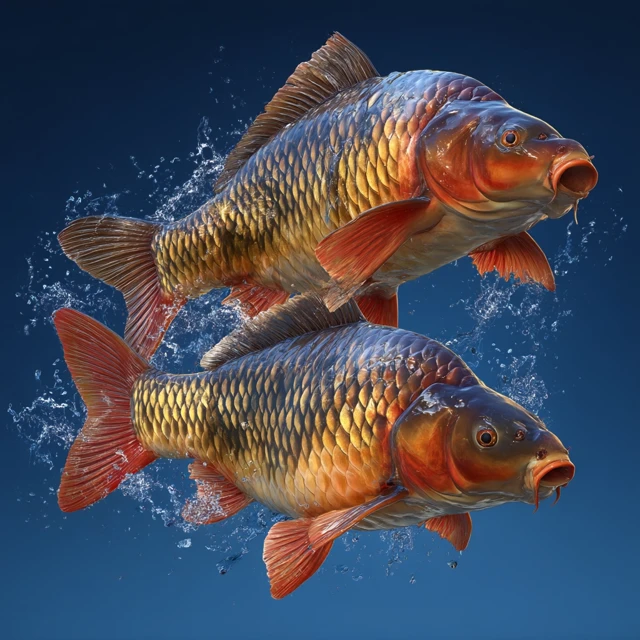 Carp Fishing in Action 3D Rendering