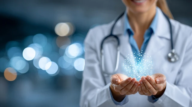 Hi Tech Healthcare Doctor with Holographic Diagram