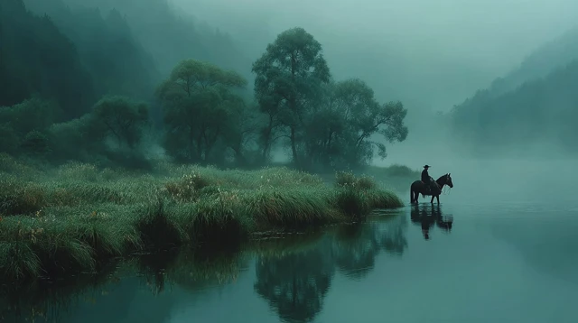 Early Morning in China Misty River Landscape