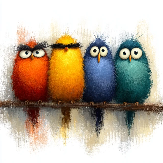 Colorful Cartoon Birds with Goofy Expressions