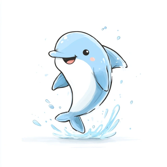Kawaii Dolphin Jumping Out of Water Smiling