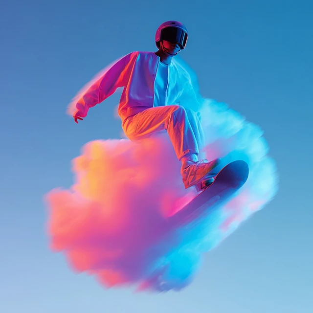 Boy on Hoverboard in the Clouds