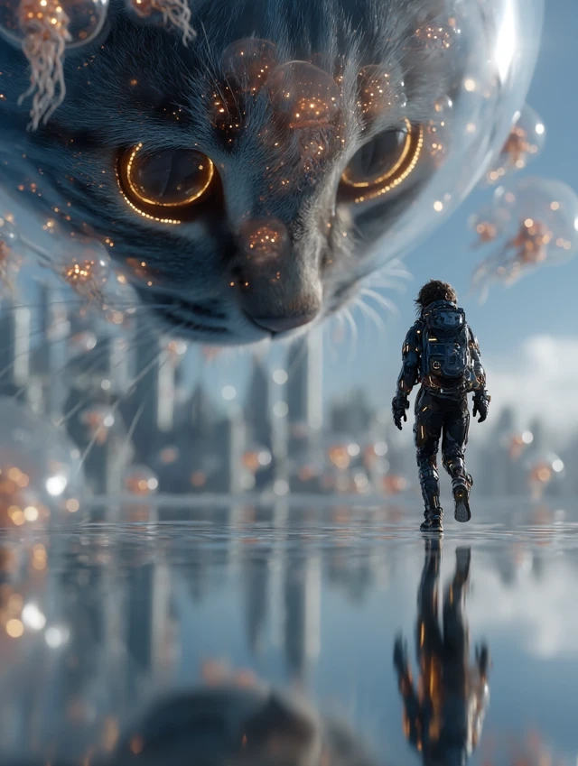 Futuristic Visionary Cat Cityscape