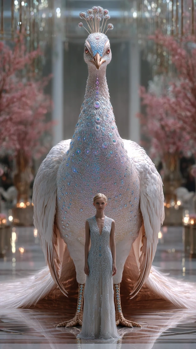 Diamond Peacock Guardian Portrait Luxurious Fantasy