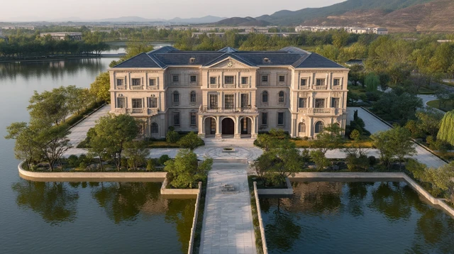 French Neoclassical Mansion Lake View Architecture Design