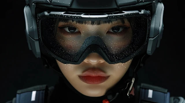 Korean Girl in Tactical Gear Portrait Close Up