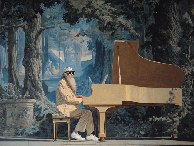 Singer with Piano Stage Magritte Painting