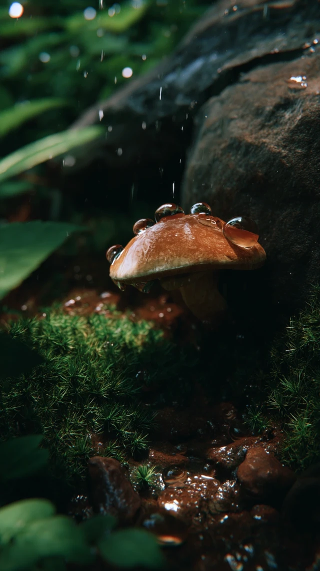 Cubensis Mushroom on Moss Realistic Photo
