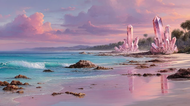 Beach Crystals Dusk Landscape Pastel Colors
