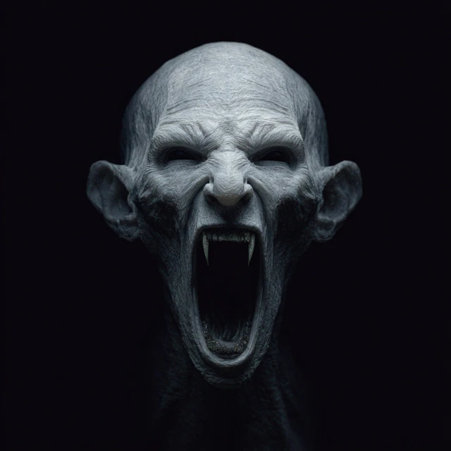 Screaming Horror Head with Black Eyes