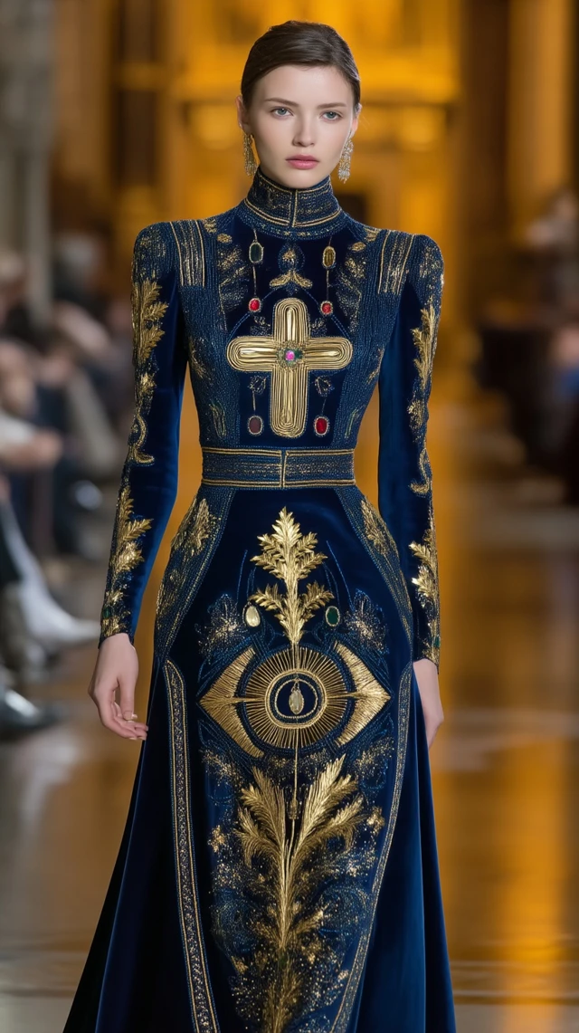Royal Blue Velvet Gown Couture Runway Fashion