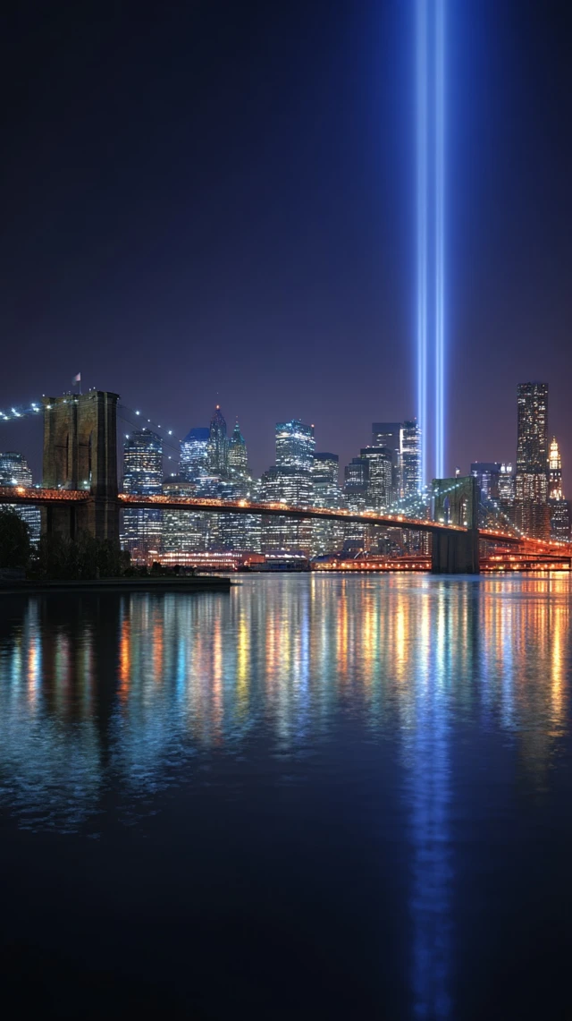New York City Skyline at Night Brooklyn Bridge Memorial