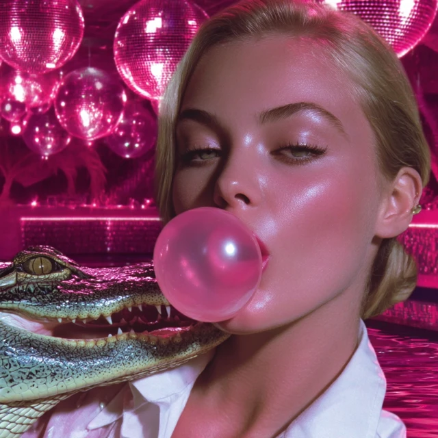 Retro Disco Alligator Woman Bubble Gum