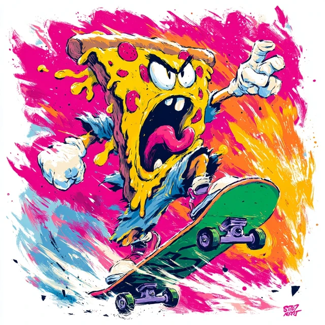 Pizza Skate Punk Tattoo Design 4K