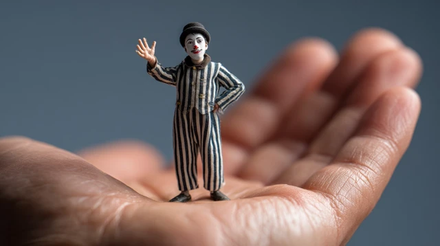 Mime Artist on a Hand Performing Pantomime Act