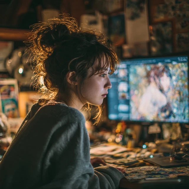 College Student Studying AI Painting at Home