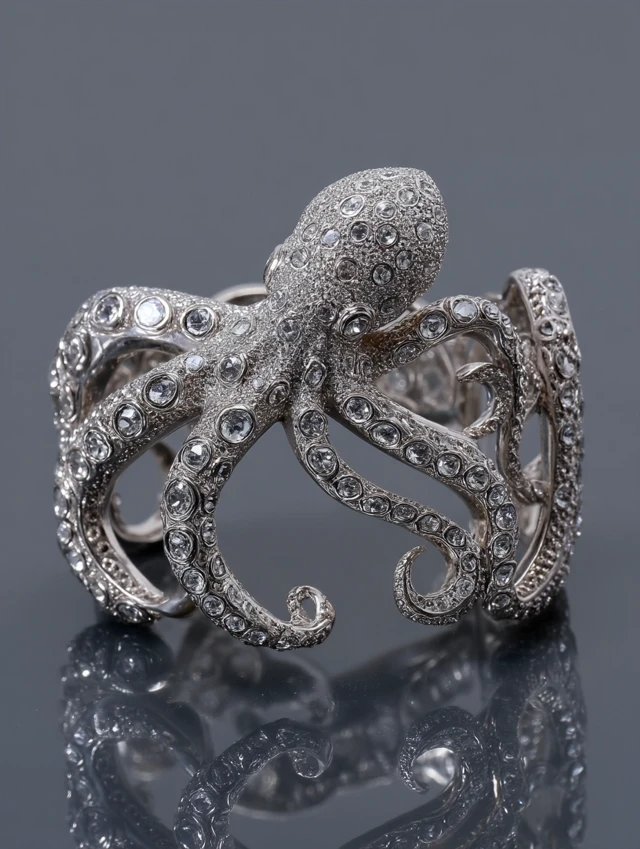 Silver Octopus Bracelet with Crystal Accents