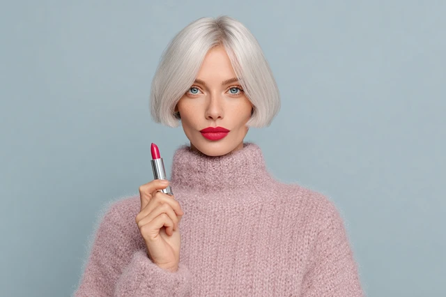 Woman with Red Lipstick Beauty and Makeup