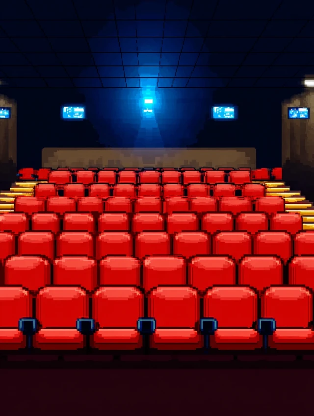 Retro Pixel Art Movie Theater Interior