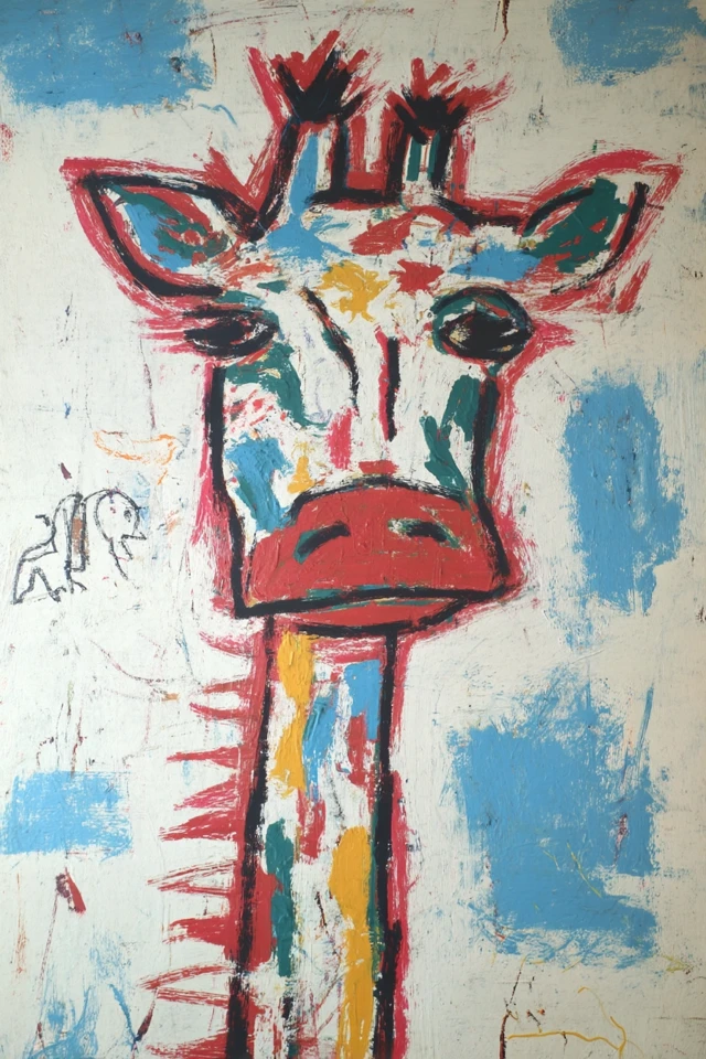 Giraffe Painting: Basquiat and Haring Inspired Retro Art
