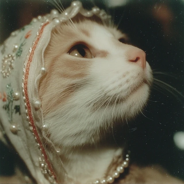 Cat in Headscarf Pearls Fashion Photography