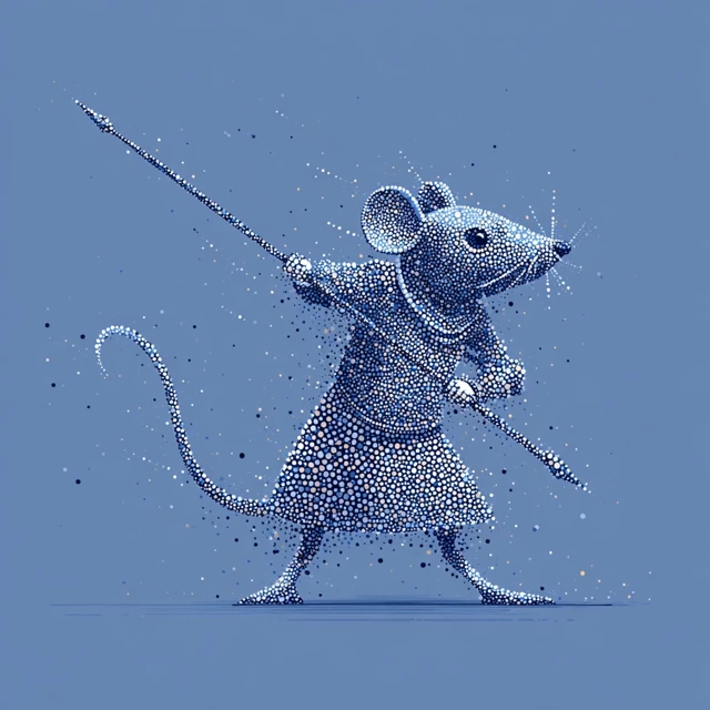 Pointillism Mouse Warrior Art Minimalist Blue