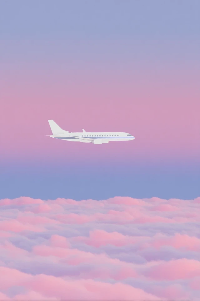 Airplane Flying Through Pink Clouds