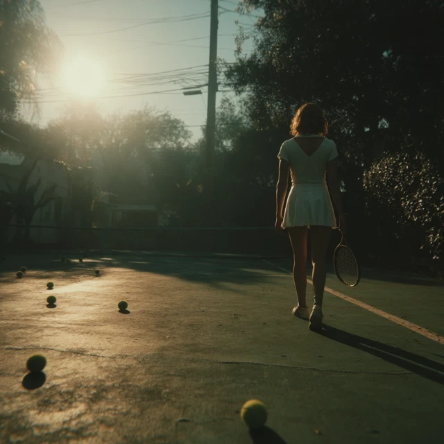 Vintage Tennis Court Scene 80s Aesthetic Golden Hour