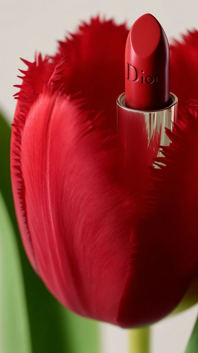 Dior Lipstick in a Tulip Flower Macro Photography
