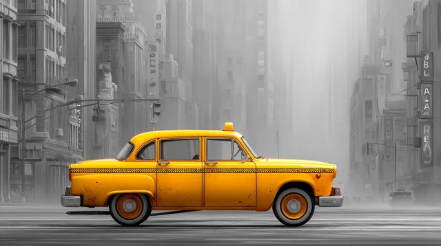 Vintage Yellow Taxi Cinematic Illustration