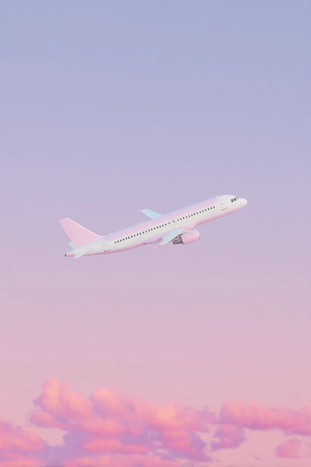 Airplane Flying Through Pink Clouds