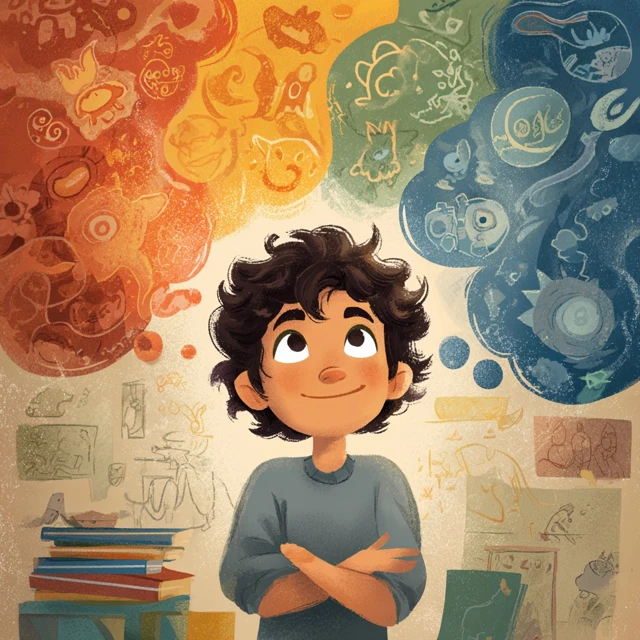 Hispanic Boy and his Imagination Creative Illustration