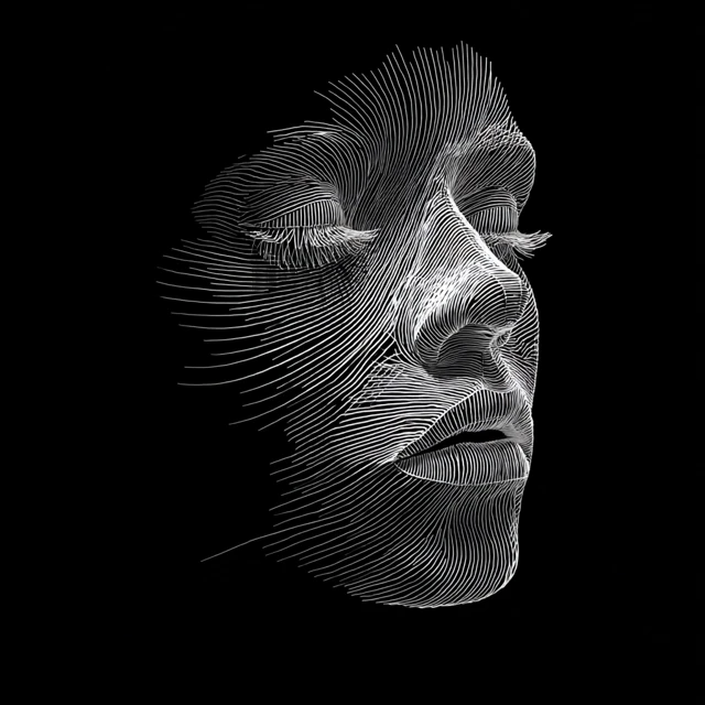 Abstract Line Drawing Face White Lines Black