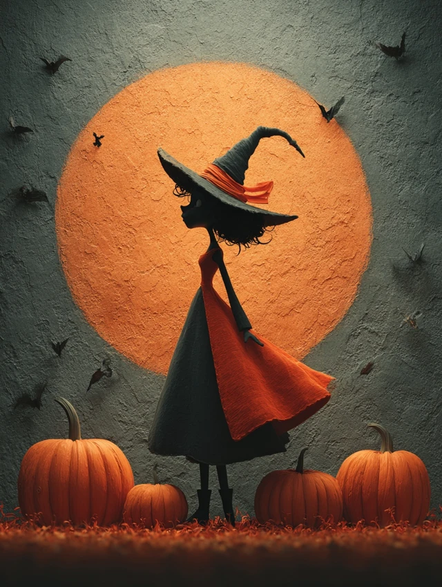Halloween Witch and Pumpkins Cinematic Poster