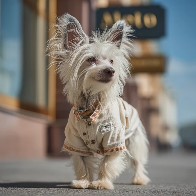 Chinese Crested Dog in Summer Shirt St Petersburg