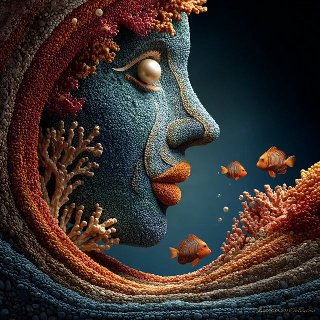 Underwater Face Coral Reef Art