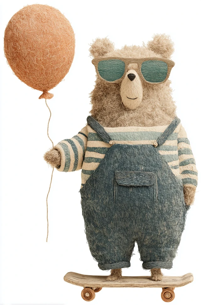 Cute Bear on Skateboard with Balloon Illustration