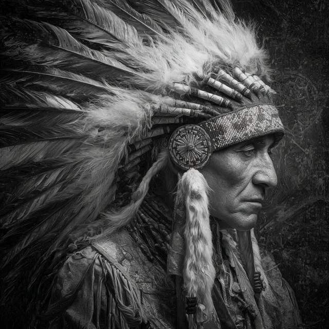 Native American Portrait Black and White Abstract Art