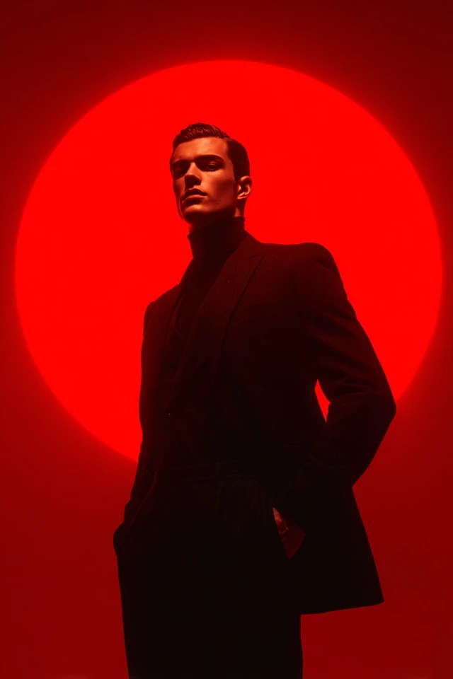 Stylish Male Model in Red Spotlight