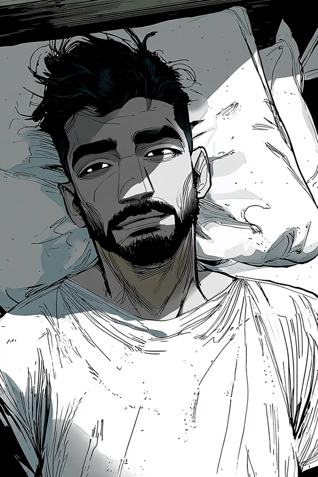Graphic Novel Style Arab Man in Bed