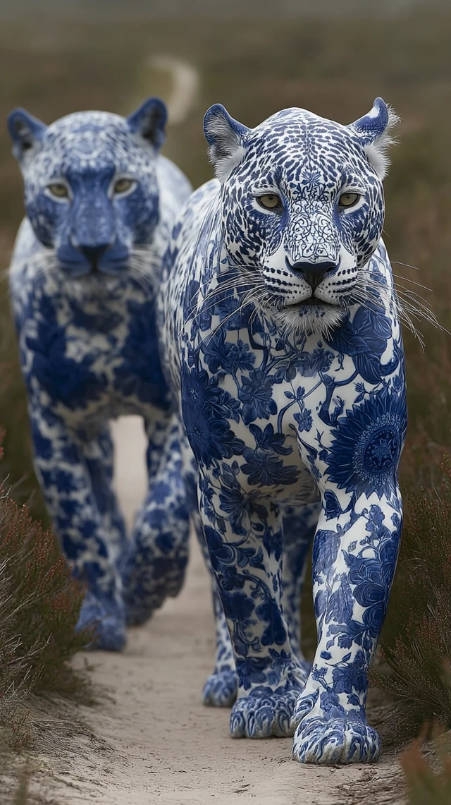 Porcelain Leopards in the Savannah: Nature Photography
