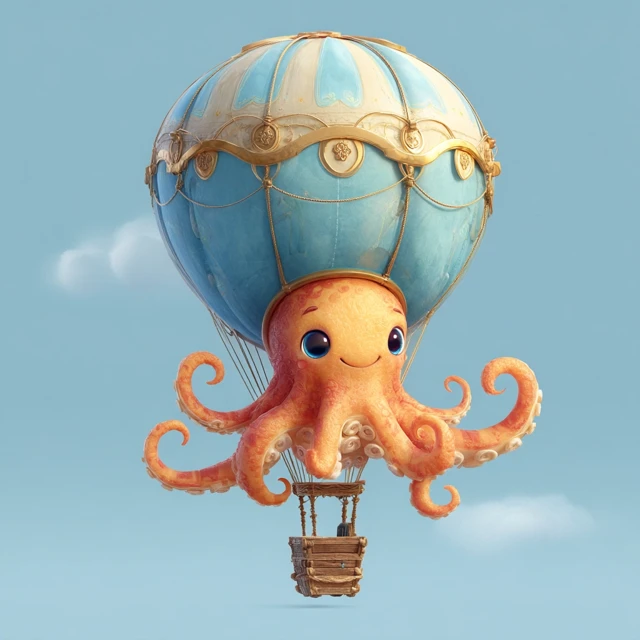 Cute Octopus Hot Air Balloon Illustration