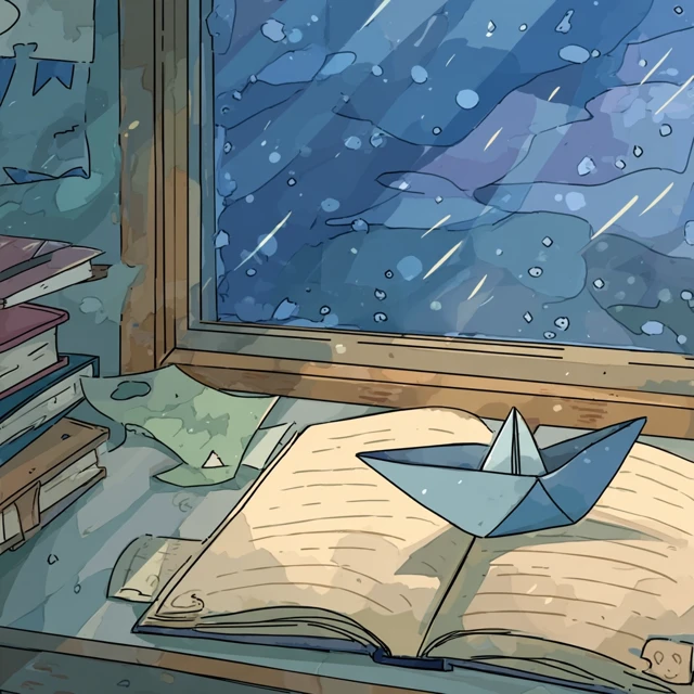 Cozy Desk by Window Peaceful Night Scene