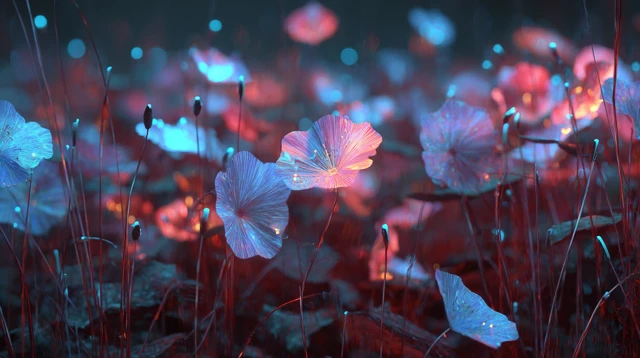 Glowing Glass Flowers Surreal Photo Realistic