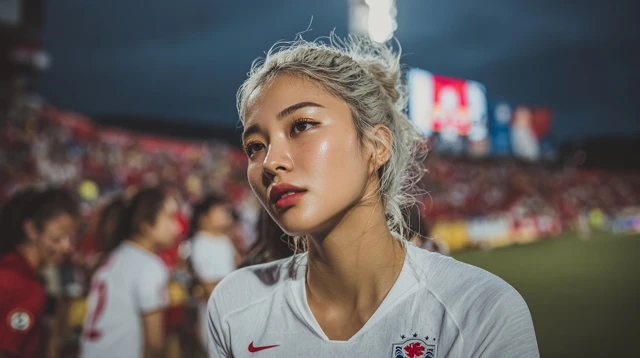 Asian Female Soccer Player with White Hair