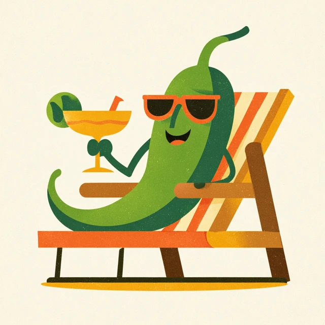Retro Serrano Chili Pepper Relaxing with a Margarita