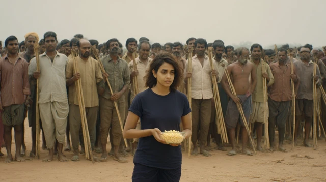 Indian Crowd in a Dusty Field