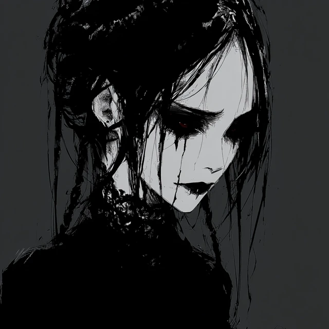 Anime Goth Woman Depression Illustration