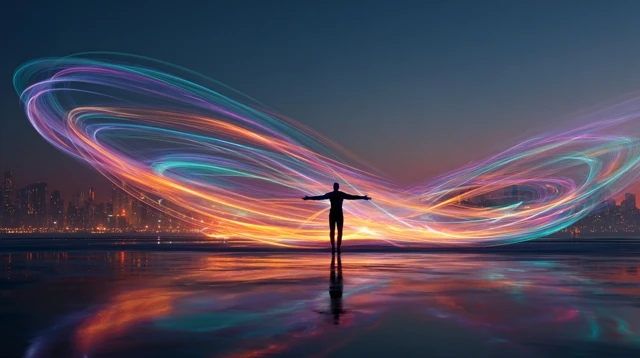 Confident Person and Glowing City at Sunset
